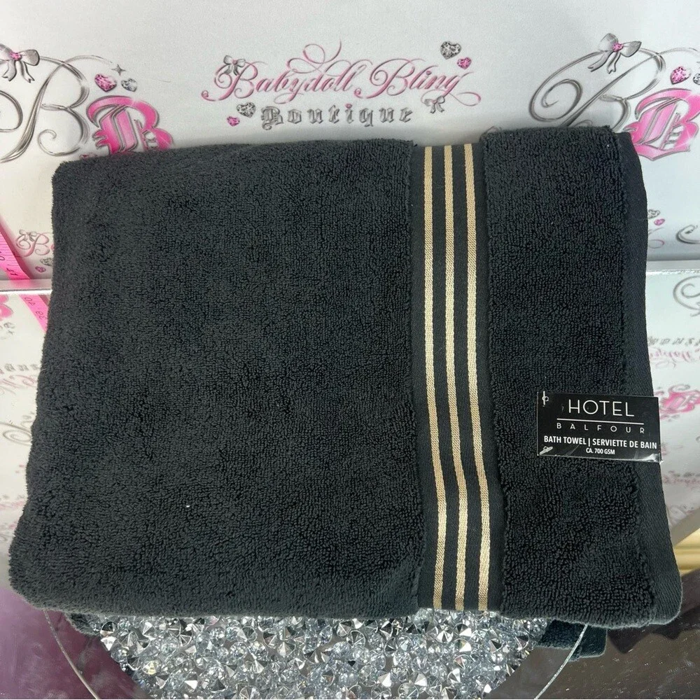 Hotel Balfour Black Bath Towel with Gold Accent Stripe set of 2